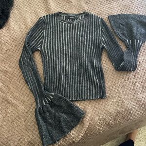 FOREVER 21 Chic Pleated Black & Grey Sweater with Fluted Sleeves